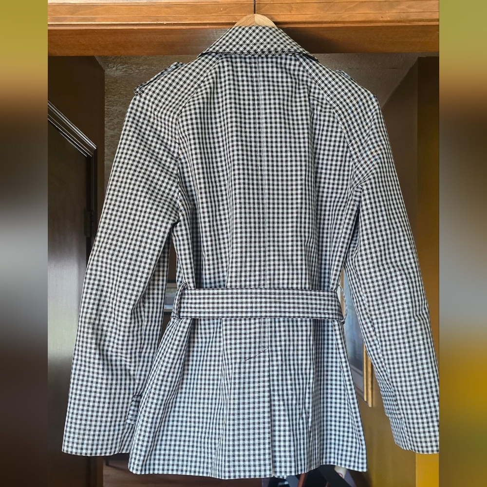 Coach Gingham Checked Short Trench Coat Medium Raincoat Gingham Plaid - Picture 3 of 14